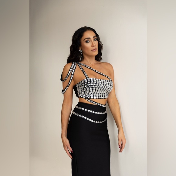 MEW MEWS HANIA RHINESTONE Elegant Black Women's GALA WEDDING DRESS 2 piece Small - Picture 6 of 8